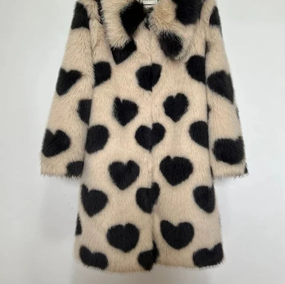 Marseille Pari Black Hearts Faux Fur Lux Driving Midi Coat In Honey - Picture 7 of 8